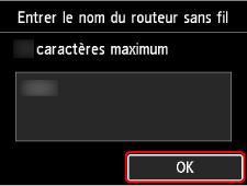 Écran de confirmation du nom du routeur sans fil